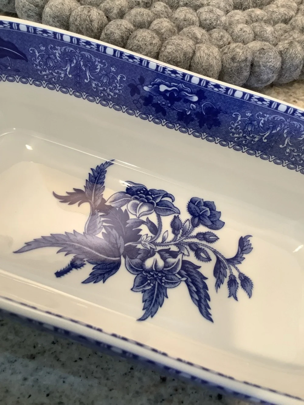 Spode “Camilla” Blue & White Floral Small Rectangular Cranberry Serving Dish